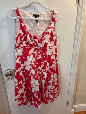Ralph Lauren Red and White Floral V-Neck Sundress